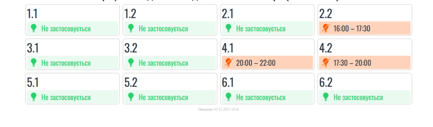 Графік відключення світла