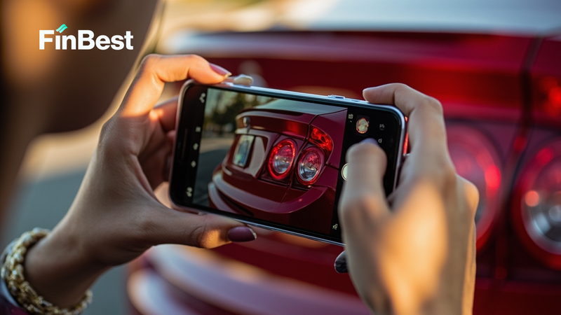 Жінка фотографує автомобіль для дистанційного передстрахового огляду через Object Control, щоб оформити повне онлайн КАСКО на FinBest. Жінка фотографує автомобіль для дистанційного передстрахового огляду через Object Control, щоб оформити повне онлайн КАСКО на FinBest.