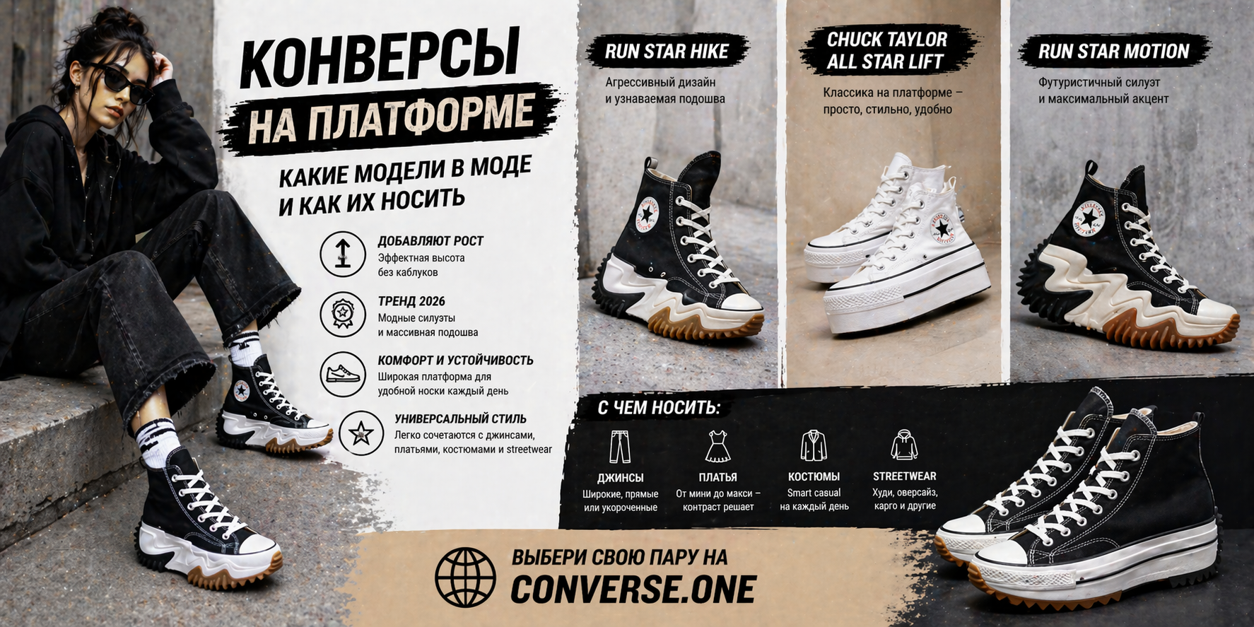 Конверсы на платформе: какие модели сейчас в моде и как их носить